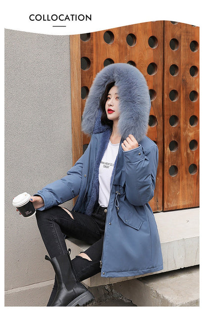 Women Parka Fashion Long Coat Wool Liner Hooded Parkas