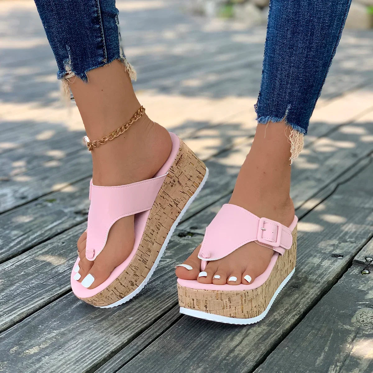 Summer Flip Flops Shoes Female Wedge Platform Sandal 2024 New Ladies Thick Bottom Casual Slippers Black Pink White