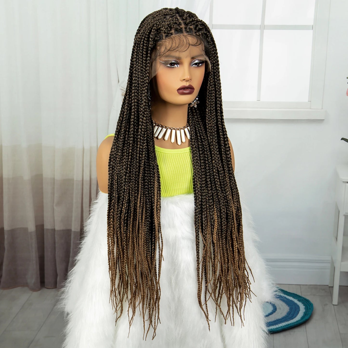 Synthetic Braided Wig Synthetic Hair Lace Front Wigs Box Braided Wigs for Black Women 36 Inches Micro Braids Wigs with Baby Hair