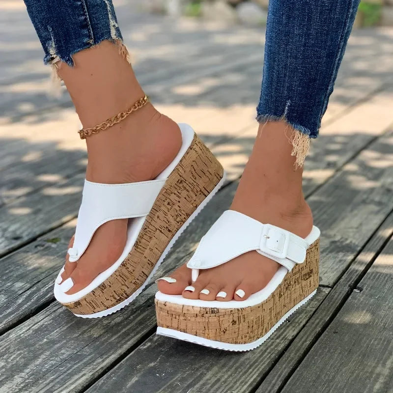 Summer Flip Flops Shoes Female Wedge Platform Sandal 2024 New Ladies Thick Bottom Casual Slippers Black Pink White