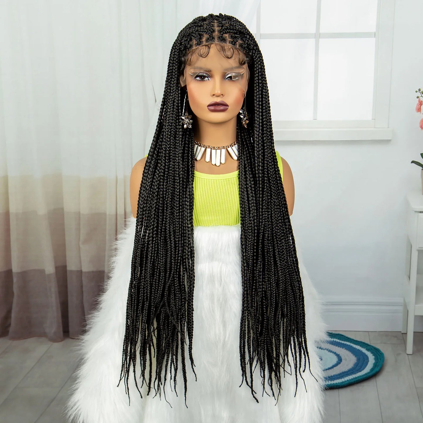 Synthetic Braided Wig Synthetic Hair Lace Front Wigs Box Braided Wigs for Black Women 36 Inches Micro Braids Wigs with Baby Hair