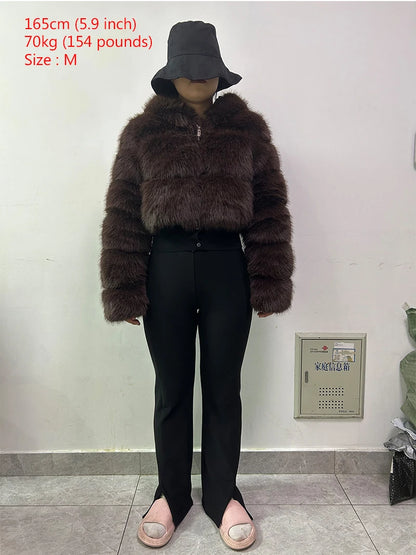 New Fluffy Top Coat with Hooded Autumn Winter Faux Fur Coat Women Jacket Long Sleeve Cropped Puffer Fur Jacket for Women Outwear