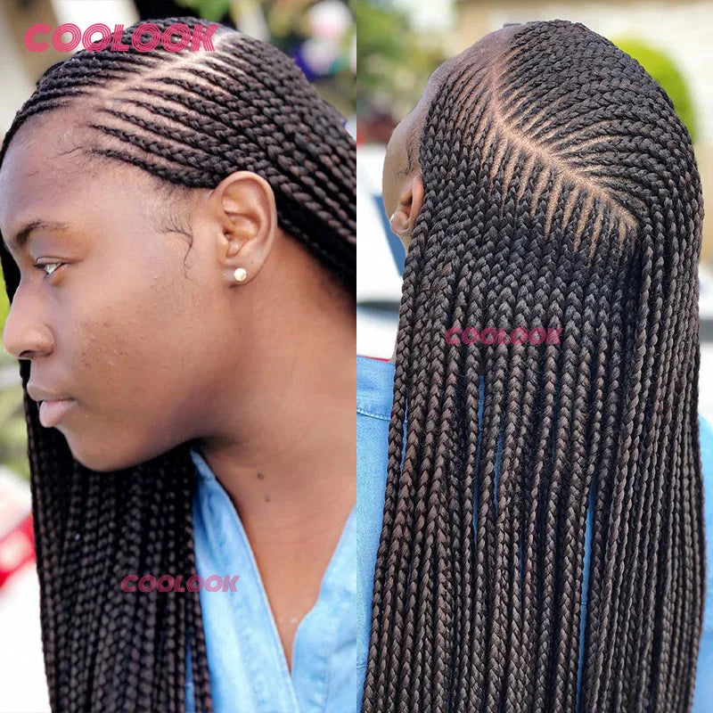 36" Synthetic Side Part Braided Wigs Heart Full Lace Front Wig Twist Box Braid Wigs With Baby Hair Knotess Lace Wig African Wig