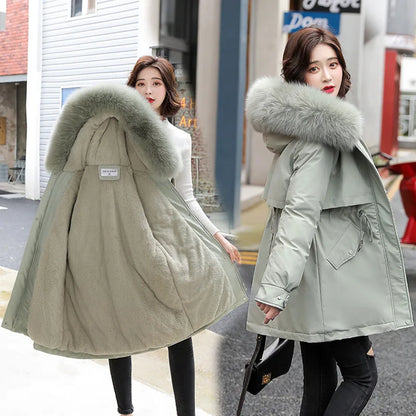 Women Parka Fashion Long Coat Wool Liner Hooded Parkas