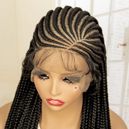 Synthetic Knotless Box Braided Wig Full Lace Cornrow Braids Wig for Black Women with Baby Hair 36 Inches Long Twist Braiding Wig