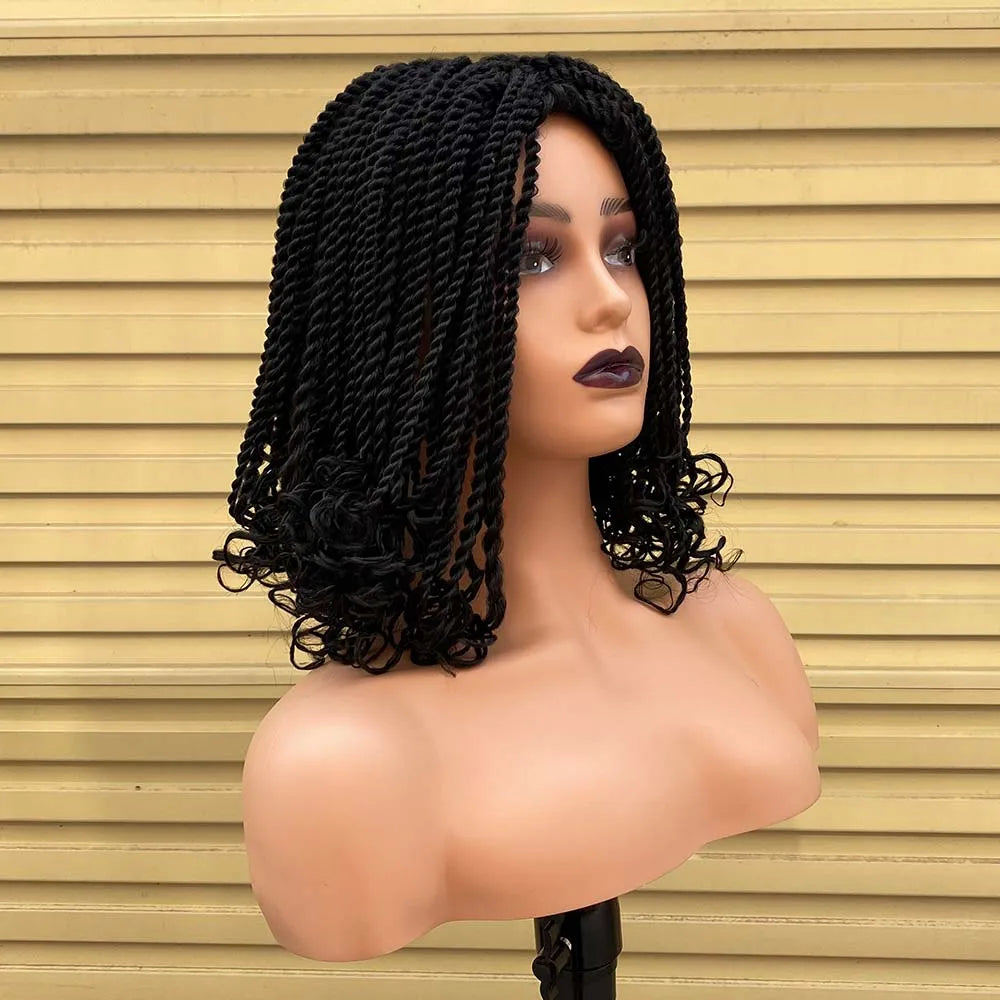 Ombre Red Box Braided Wigs For Black Women Heat Resistant Crochet Kinky Twist African Synthetic Short Bob Braiding Hair Wig