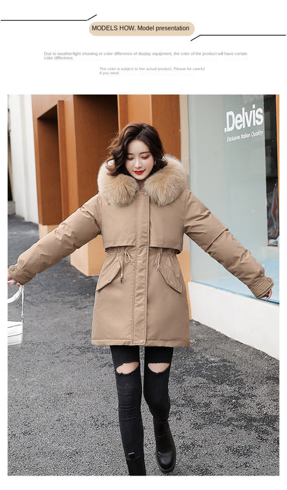 Women Parka Fashion Long Coat Wool Liner Hooded Parkas