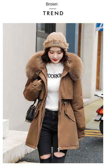 Women Parka Fashion Long Coat Wool Liner Hooded Parkas