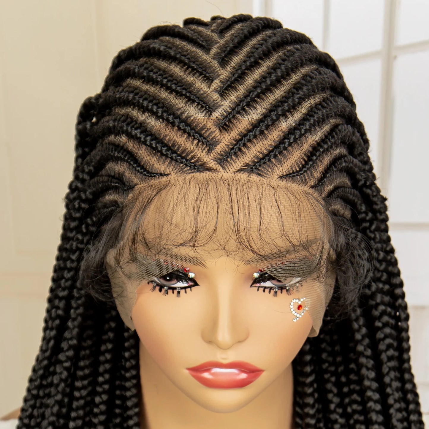 Synthetic Knotless Box Braided Wig Full Lace Cornrow Braids Wig for Black Women with Baby Hair 36 Inches Long Twist Braiding Wig