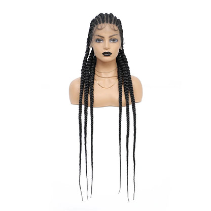 36" Synthetic Lace Front Wigs Jumbo Braided Wigs Full Lace Front Dutch Twins Cornrows Braids Wig For Black Women Crochet Hair