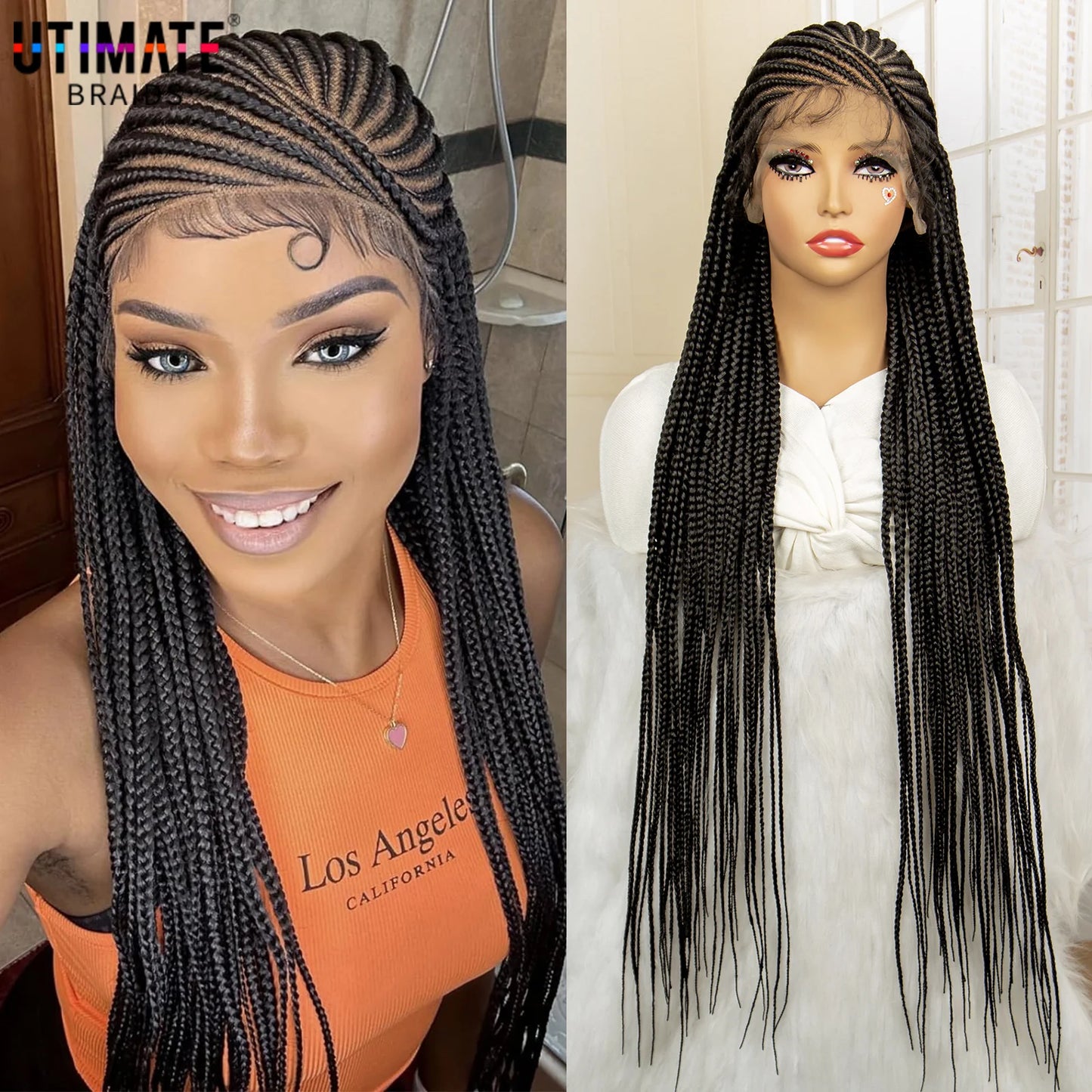 Synthetic Knotless Box Braided Wig Full Lace Cornrow Braids Wig for Black Women with Baby Hair 36 Inches Long Twist Braiding Wig