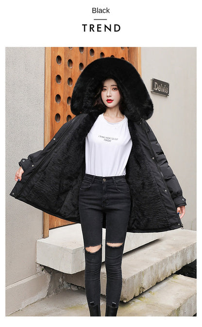 Women Parka Fashion Long Coat Wool Liner Hooded Parkas