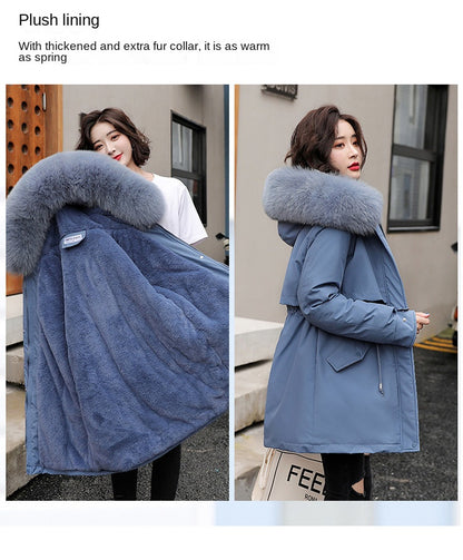 Women Parka Fashion Long Coat Wool Liner Hooded Parkas