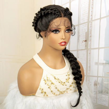 Synthetic  Fishtail Braided Wigs Lace Front Wig 24 Inches Cornrow Braiding Wigs with Baby Hair for Black Women Braids Wig