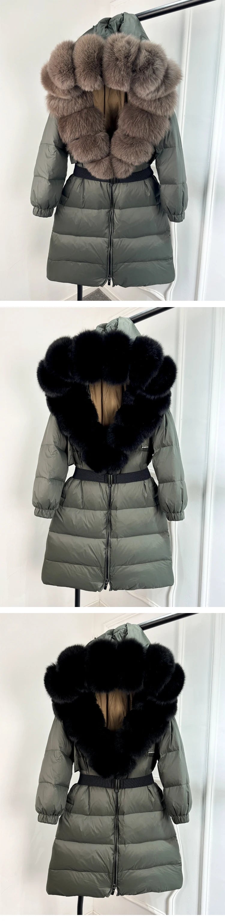 Beautiful Warm thick cozy Real Big Fur duck down long Women winter coat.