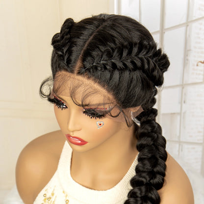 Synthetic  Fishtail Braided Wigs Lace Front Wig 24 Inches Cornrow Braiding Wigs with Baby Hair for Black Women Braids Wig