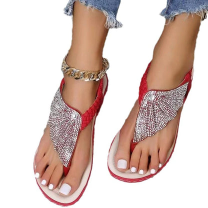 Summer 2024 Sandals Woman Fashion Comfortable Clip Toe Slippers Beach Bohemian Slides Women Flats Sandals Crystal Roman Shoes