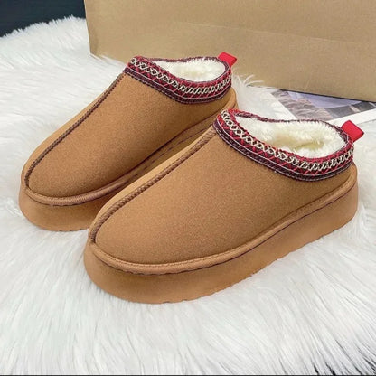 Women's Wool Slippers Warm Platform Wool Low-top Snow Boots Slippers Women's Outdoor Anti-Slip Boots Shoes for Women