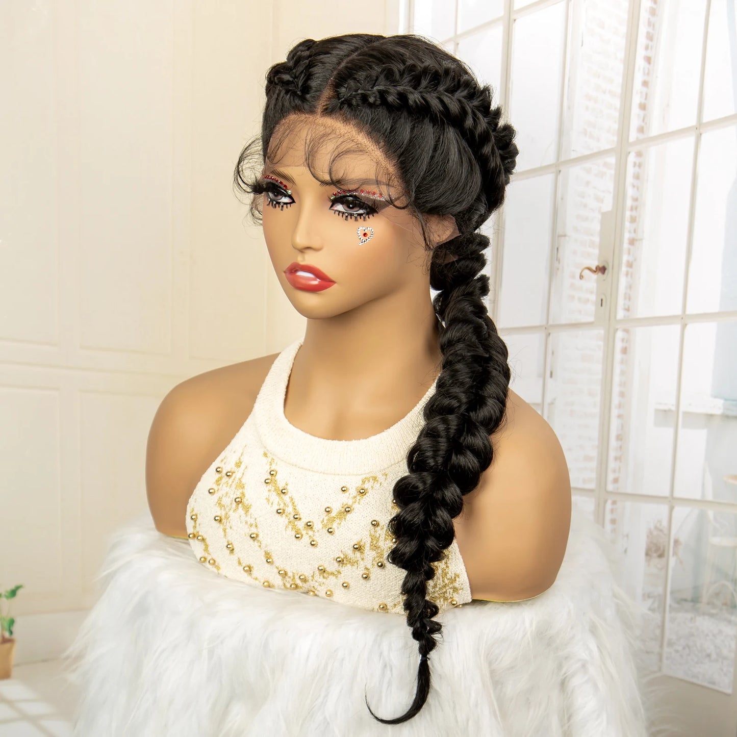 Synthetic  Fishtail Braided Wigs Lace Front Wig 24 Inches Cornrow Braiding Wigs with Baby Hair for Black Women Braids Wig