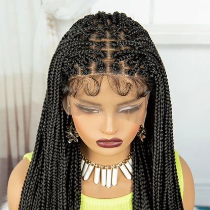 Synthetic Braided Wig Synthetic Hair Lace Front Wigs Box Braided Wigs for Black Women 36 Inches Micro Braids Wigs with Baby Hair