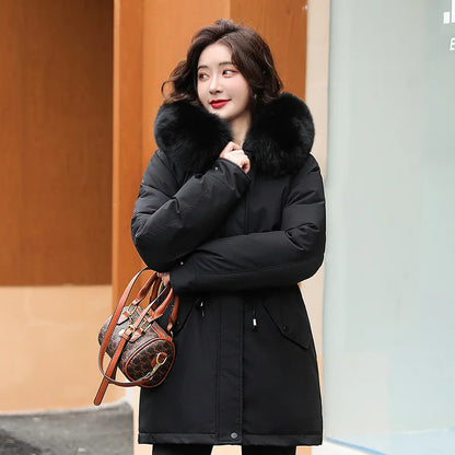 Women Parka Fashion Long Coat Wool Liner Hooded Parkas