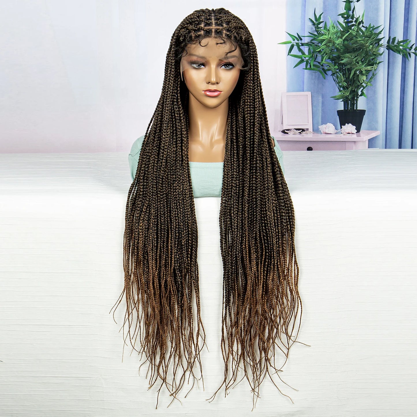 Synthetic Braided Wig Synthetic Hair Lace Front Wigs Box Braided Wigs for Black Women 36 Inches Micro Braids Wigs with Baby Hair