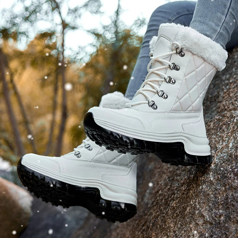 2024 Women's High Barrel Boots Winter Cotton Shoes Plush Waterproof Sports Shoes Mountaineering Shoes Outdoor Warm Hiking Boots