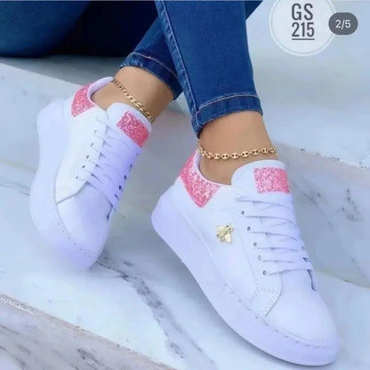 Waterproof White Sneakers for Women Korean Version Lace Up Casual Flat Sport Shoes Ladies Vulcanized Shoes 35-43