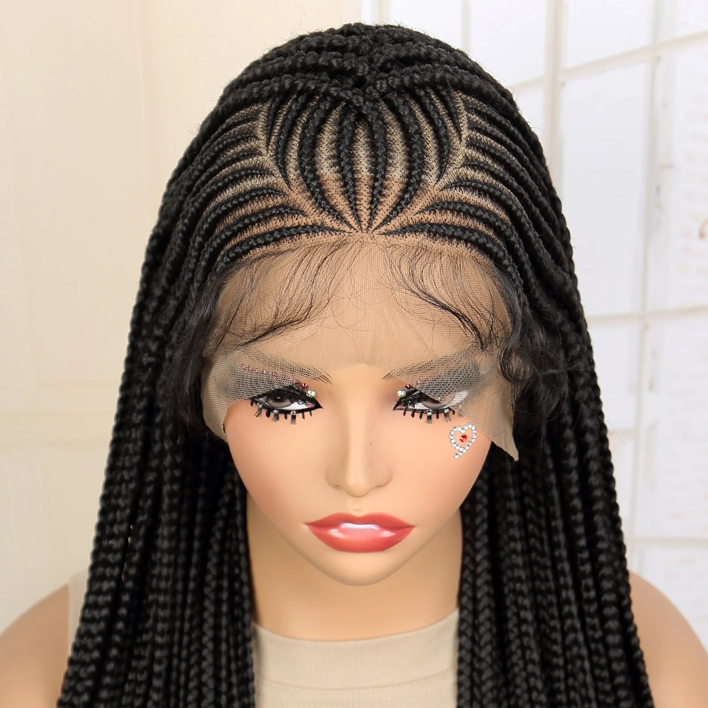 Synthetic Full Lace Cornrow Braided Wigs with Baby Hair 36 Inches Knotless Box braids