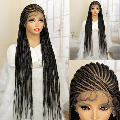 Synthetic Knotless Box Braided Wig Full Lace Cornrow Braids Wig for Black Women with Baby Hair 36 Inches Long Twist Braiding Wig