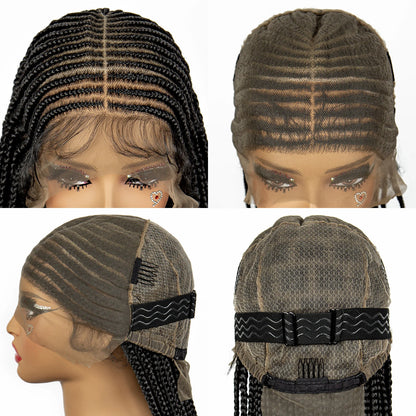 36 Inches Full Transparent Lace Handmade Cornrow Braided Wigs for Black Women Synthetic Knotless Box Braids Wigs with Baby Hair