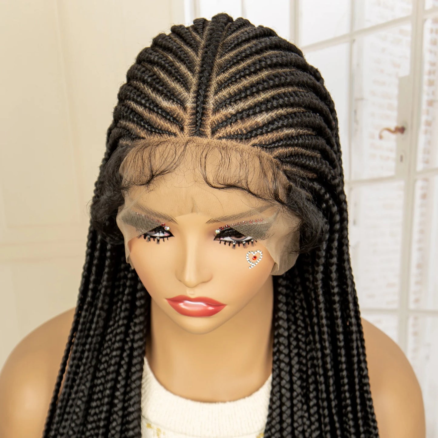 Synthetic Knotless Box Braided Wig Full Lace Cornrow Braids Wig for Black Women with Baby Hair 36 Inches Long Twist Braiding Wig