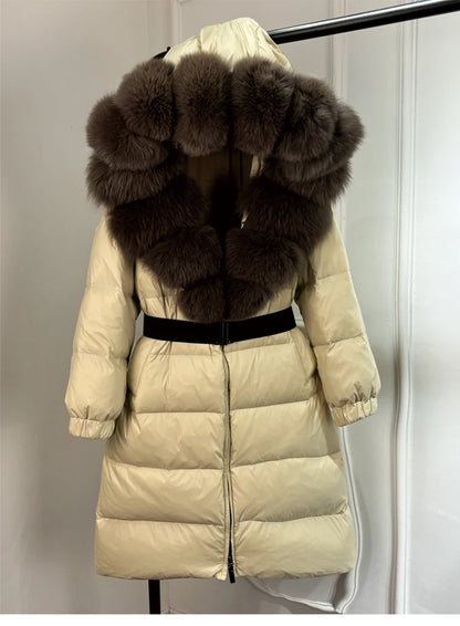 Beautiful Warm thick cozy Real Big Fur duck down long Women winter coat.