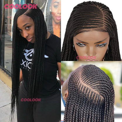 36" Synthetic Side Part Braided Wigs Heart Full Lace Front Wig Twist Box Braid Wigs With Baby Hair Knotess Lace Wig African Wig