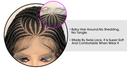 Synthetic Full Lace Cornrow Braided Wigs with Baby Hair 36 Inches Knotless Box braids