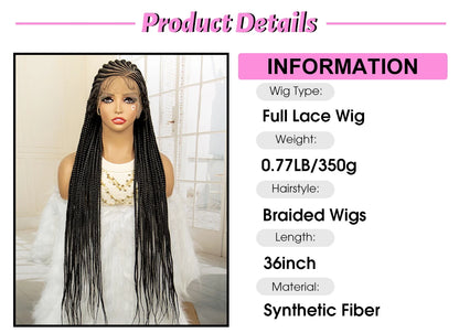 Synthetic Knotless Box Braided Wig Full Lace Cornrow Braids Wig for Black Women with Baby Hair 36 Inches Long Twist Braiding Wig