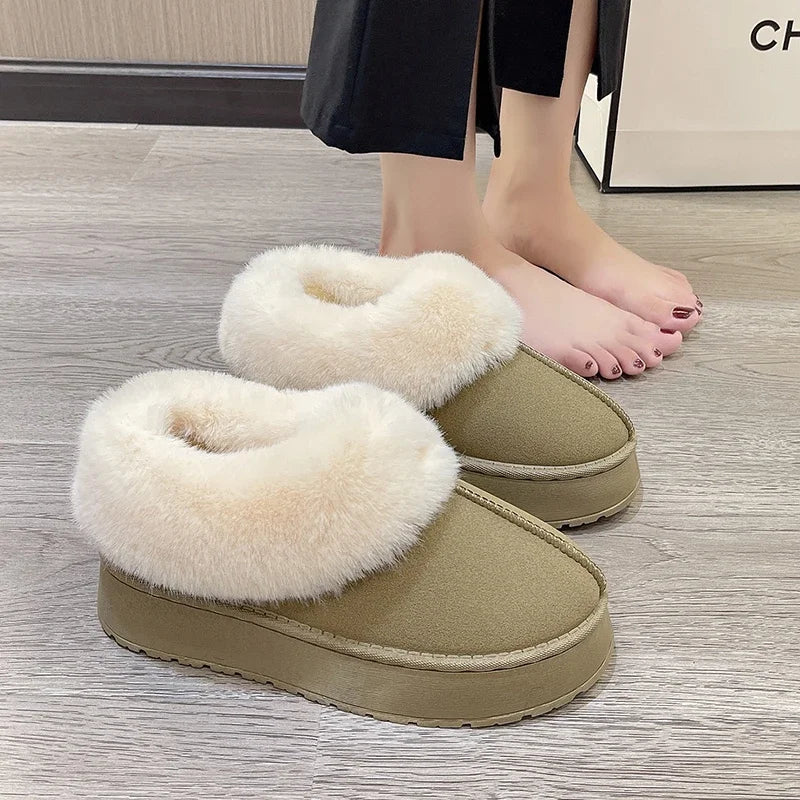 Ankle Boots for Women Women Boots Genuine Leather Real Fox Fur Winter Shoes Warm Black Round Toe Casual  Female Snow Boots