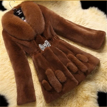 QNPQYX  Winter New Warm Fur Fashion Women's Faux Fur Haining Fur Coat Women's Mid Length Jackets