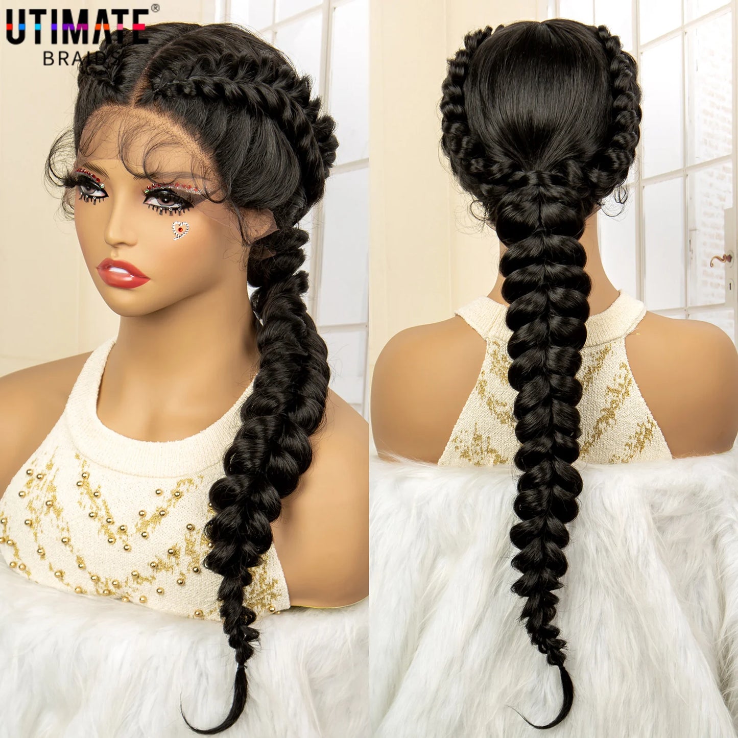 Synthetic  Fishtail Braided Wigs Lace Front Wig 24 Inches Cornrow Braiding Wigs with Baby Hair for Black Women Braids Wig